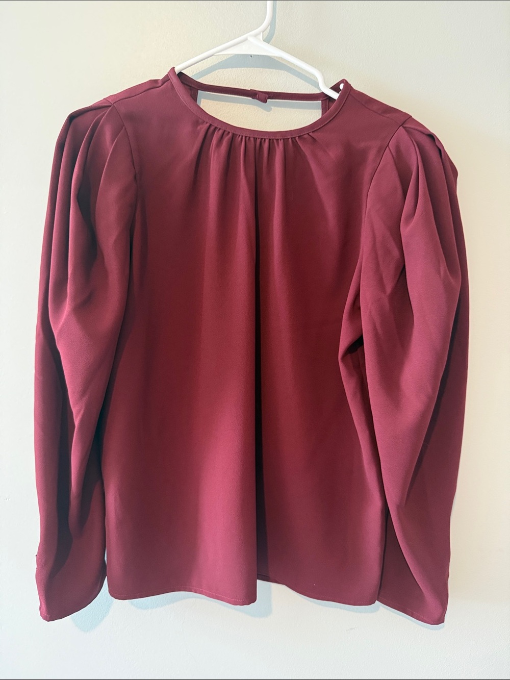 Express Women's Wine Long-Sleeve Pleated Neck Blouse